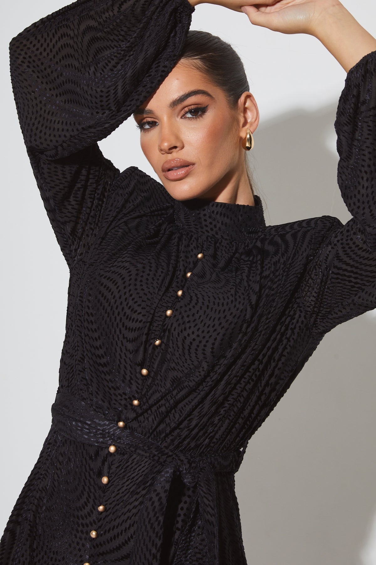 LYRA Black Textured Velvet Playsuit