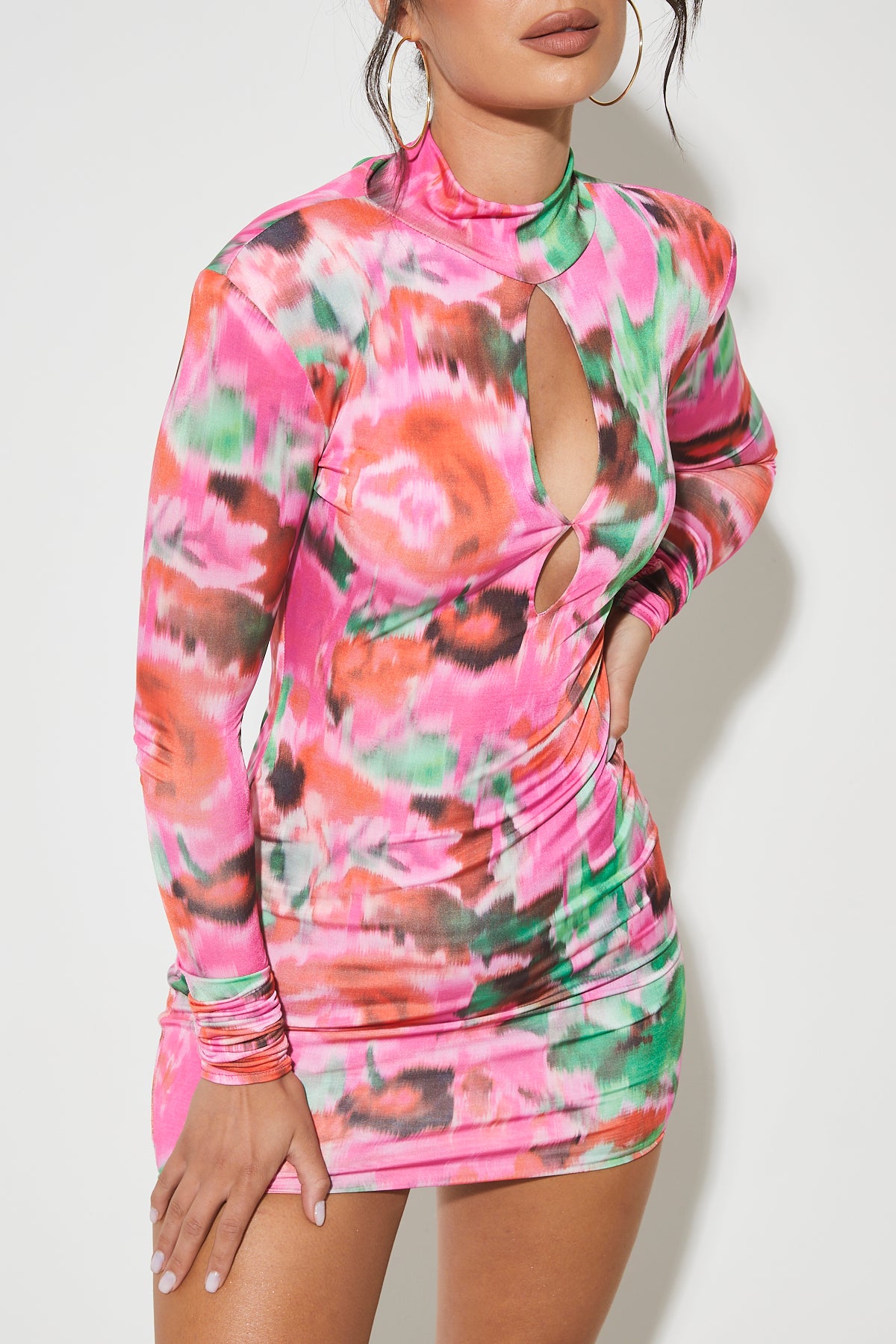 GABRIELA Pink Blurred Floral Body Dress
