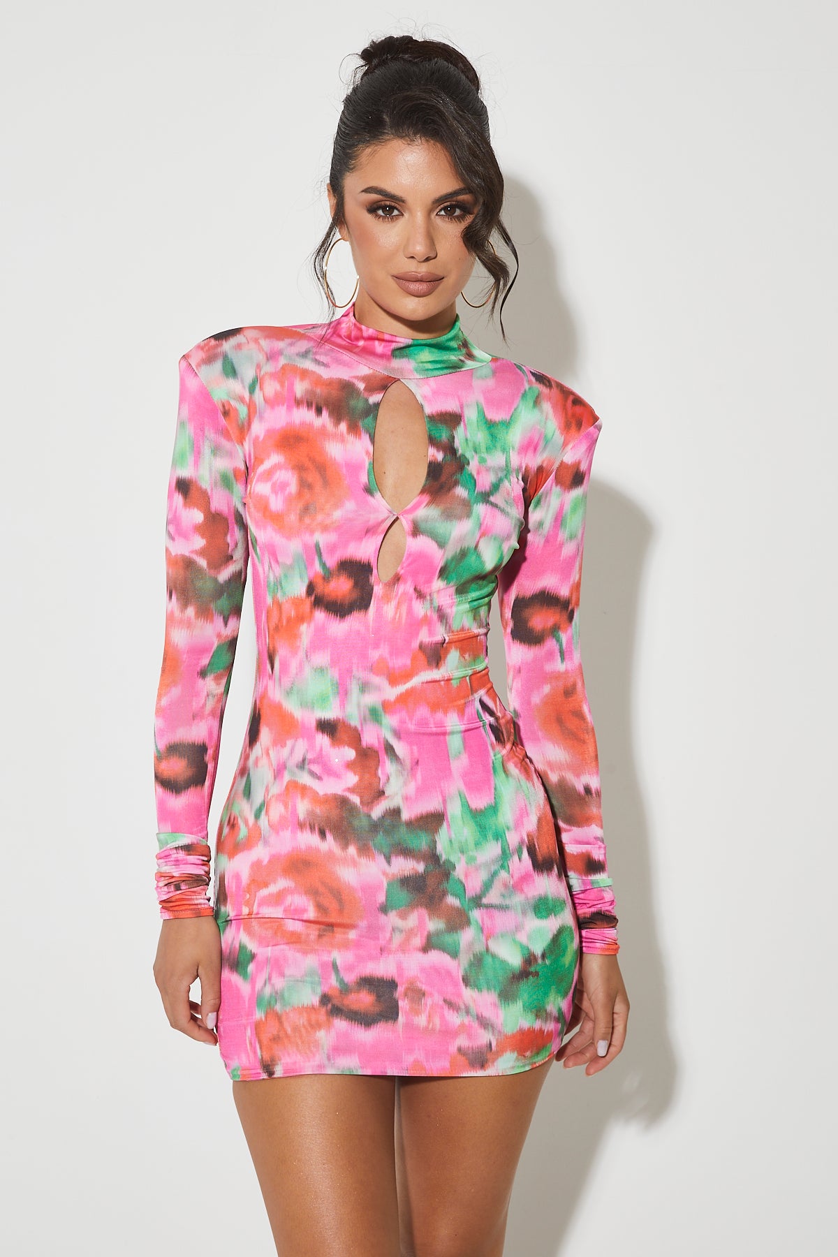 GABRIELA Pink Blurred Floral Body Dress