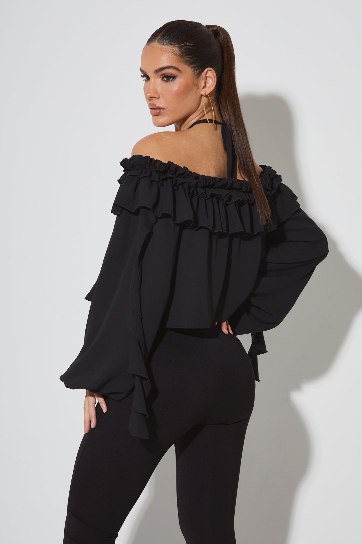 ALICE Black Rose Ruffle Off The Shoulder Blouse