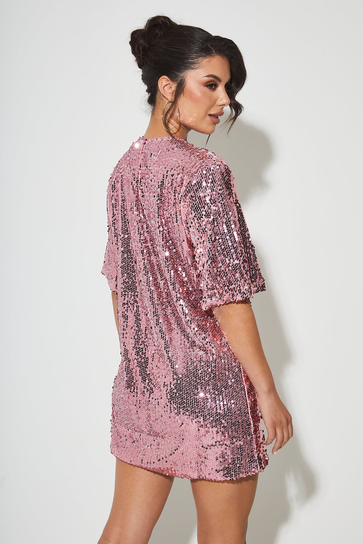 EZRA Pink Sequin T-Shirt Dress