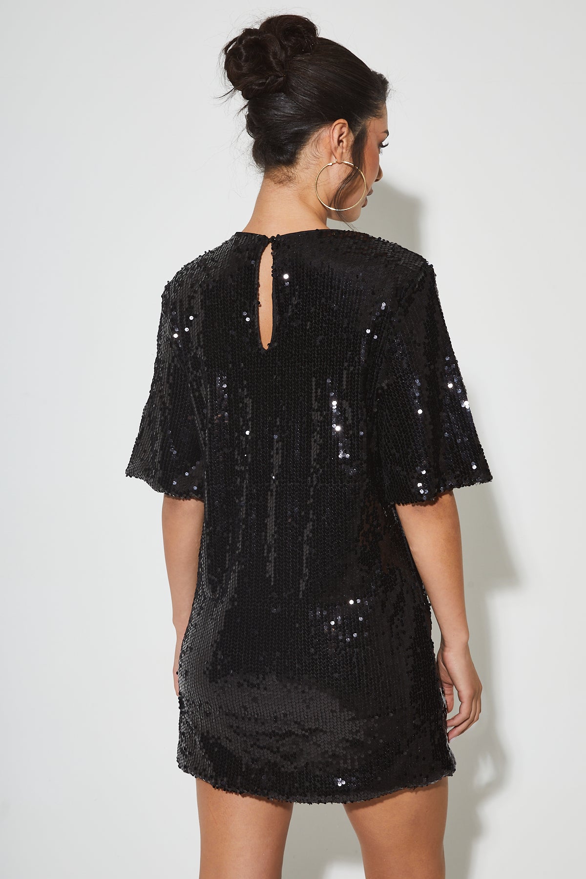EZRA Black Sequin T-Shirt Dress