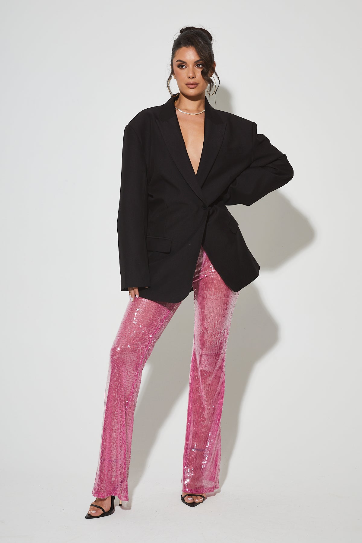 CANDICE Pink Sequin Flared Trousers