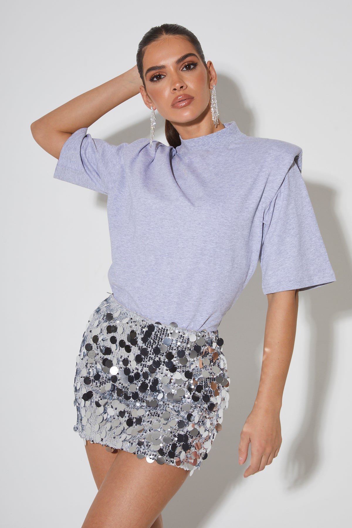 VIVI Silver Sequin Mini Skirt