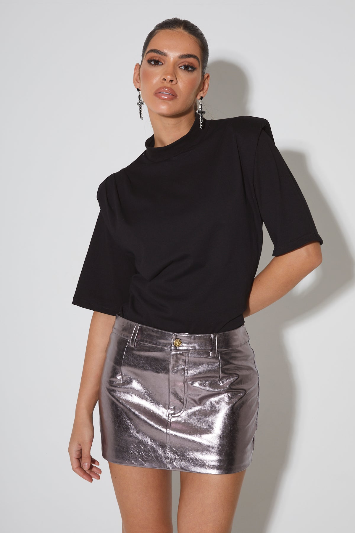 ADA Gunmetal Metallic Mini Skirt