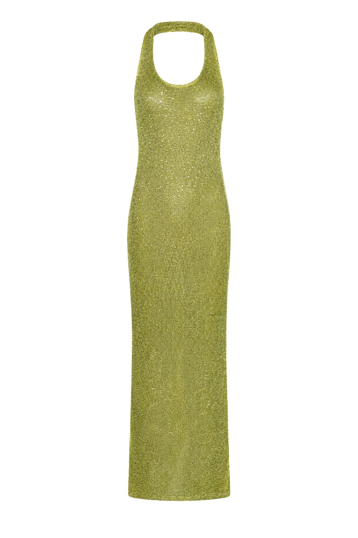 ASTRID Olive Green Sequin Knit Halter Maxi Dress – Noughts & Kisses