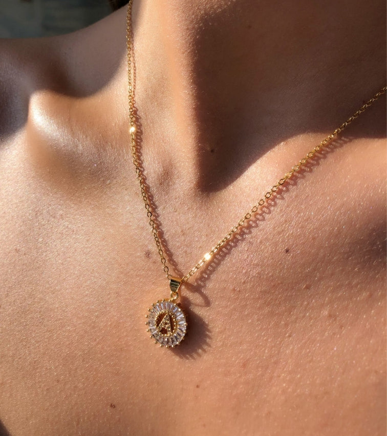 Crystal Letter Gold Necklace - noughts&kisses
