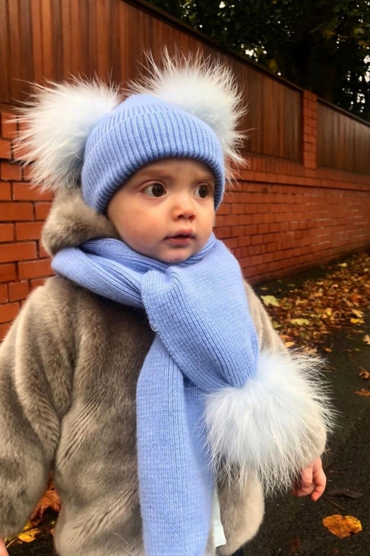 KIDS Baby Blue Double Bobble Hat & Scarf Set - noughts&kisses