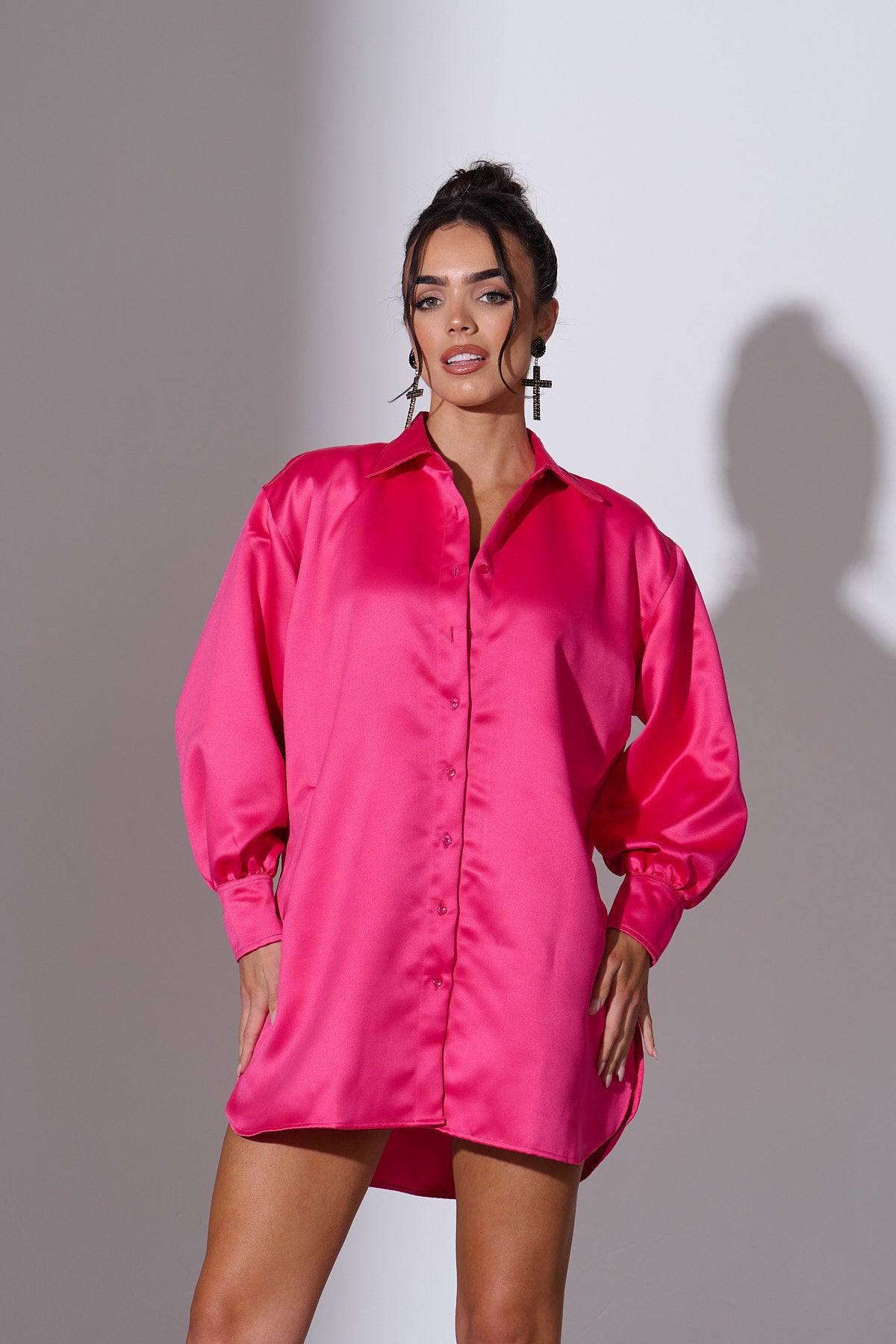 LIRA Pink Oversized Satin Shirt