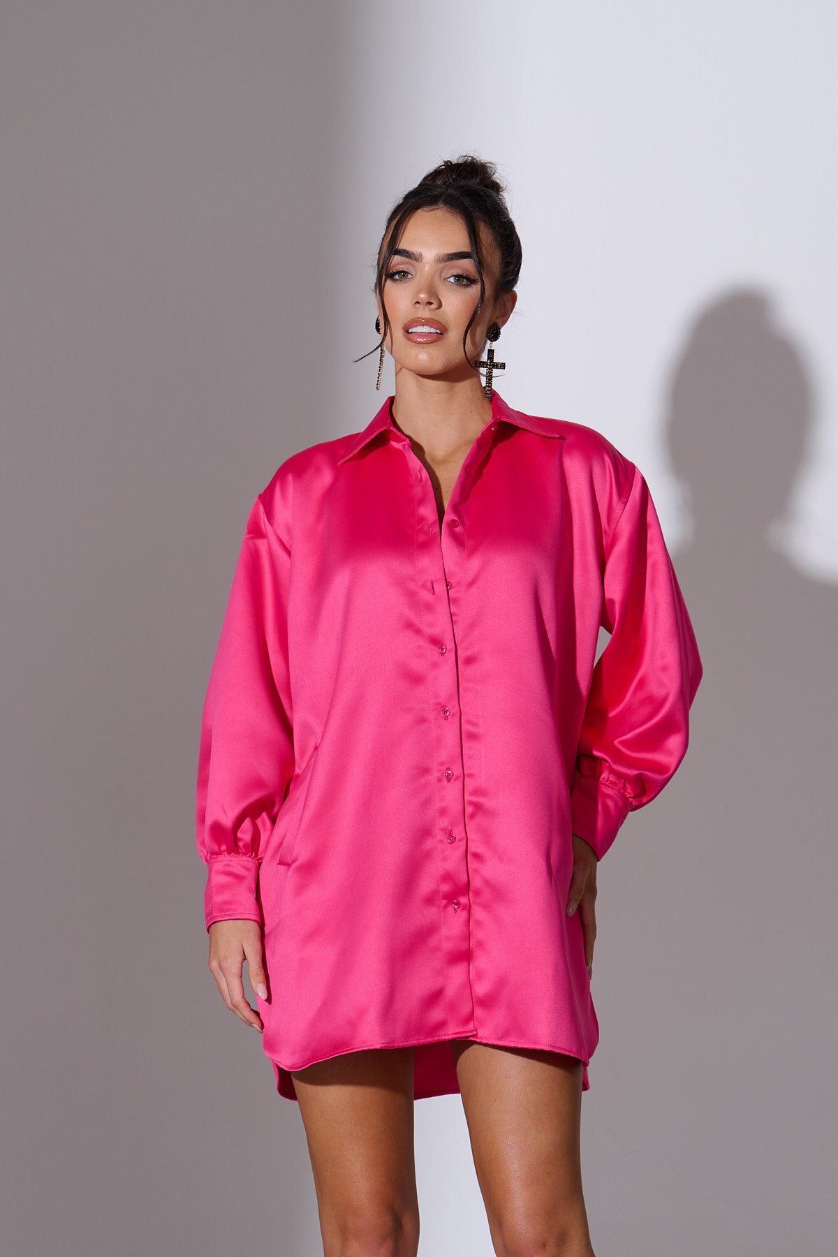 LIRA Pink Oversized Satin Shirt