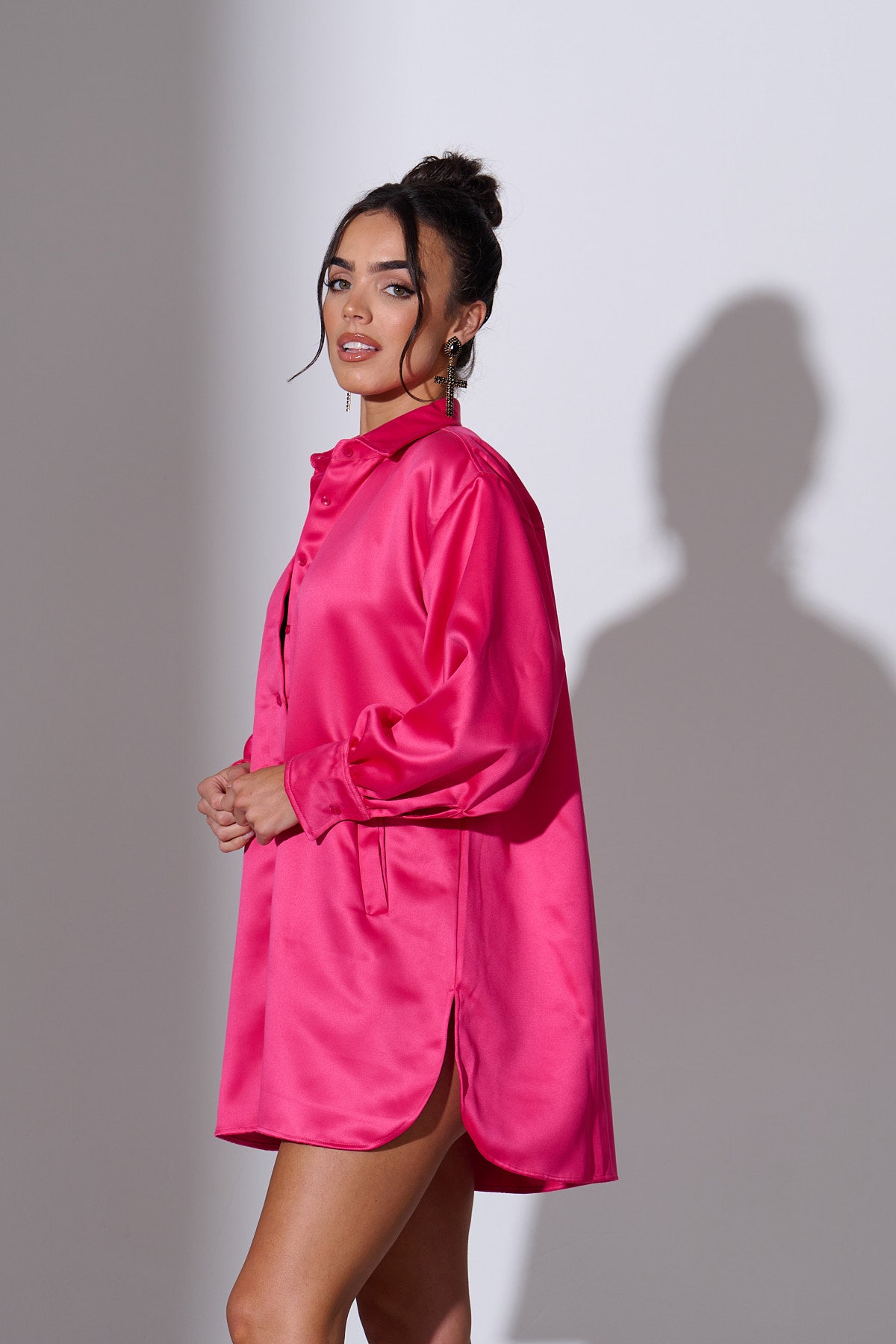 LIRA Pink Oversized Satin Shirt