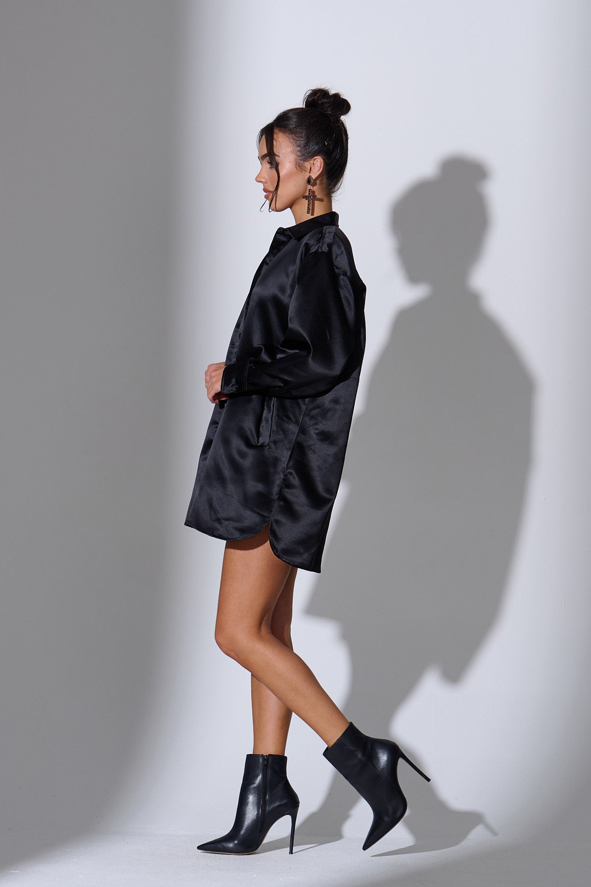 LIRA Black Oversized Satin Shirt