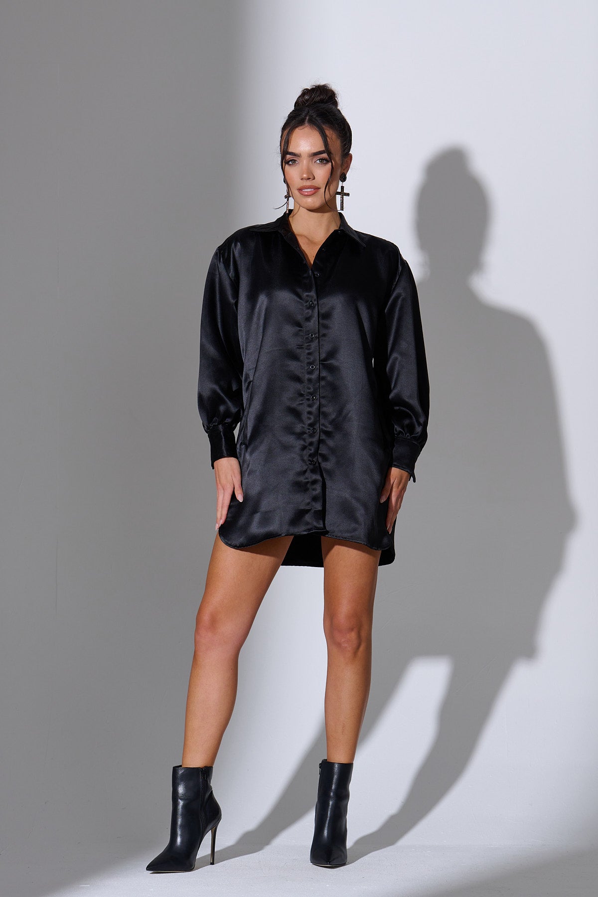LIRA Black Oversized Satin Shirt