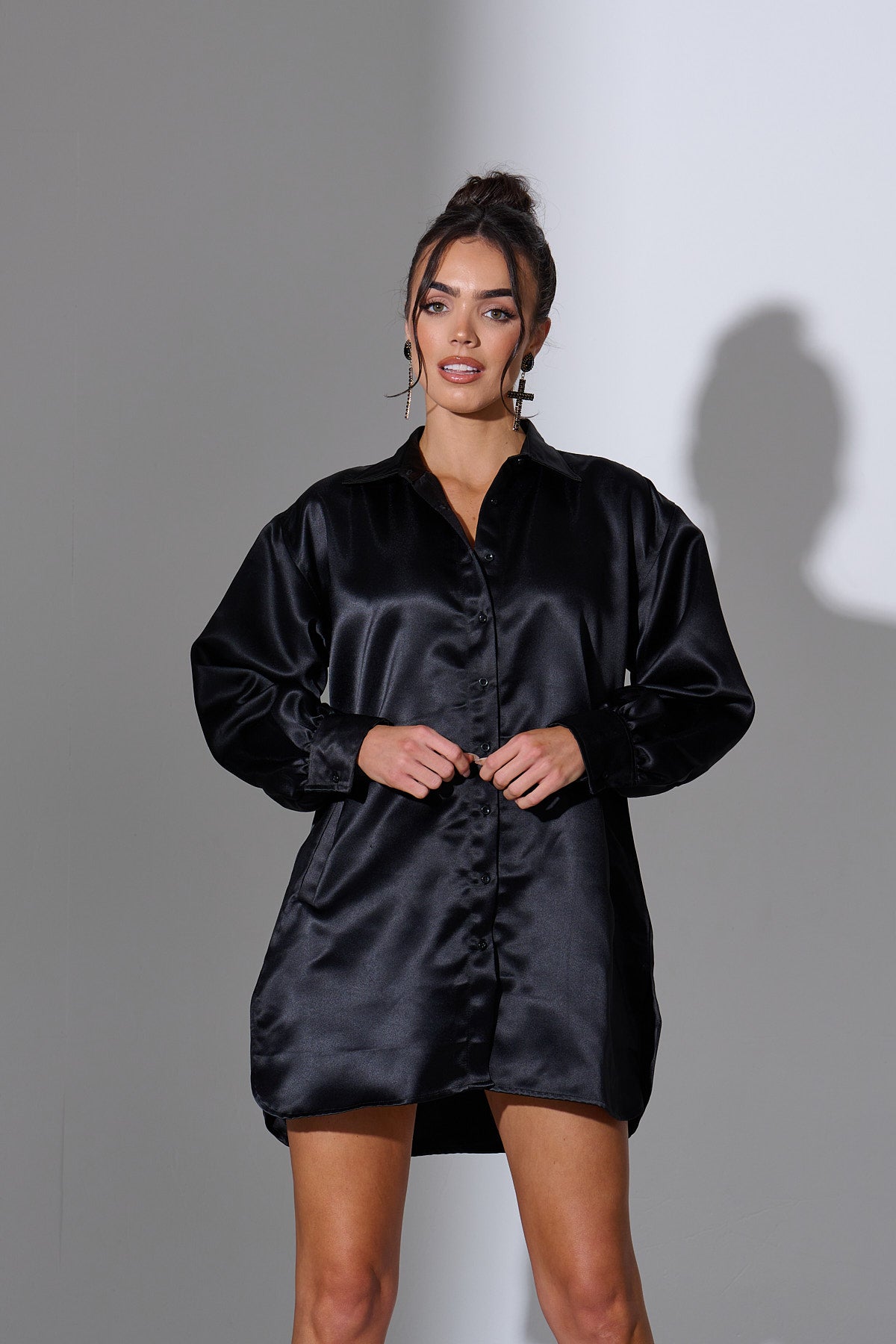 LIRA Black Oversized Satin Shirt