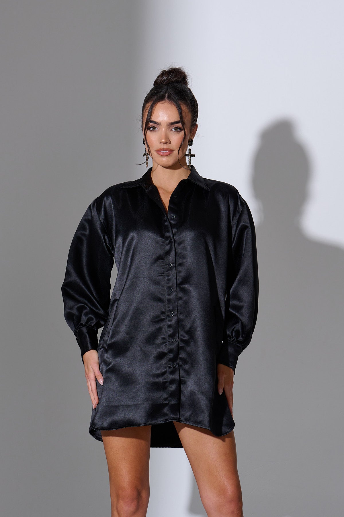 LIRA Black Oversized Satin Shirt