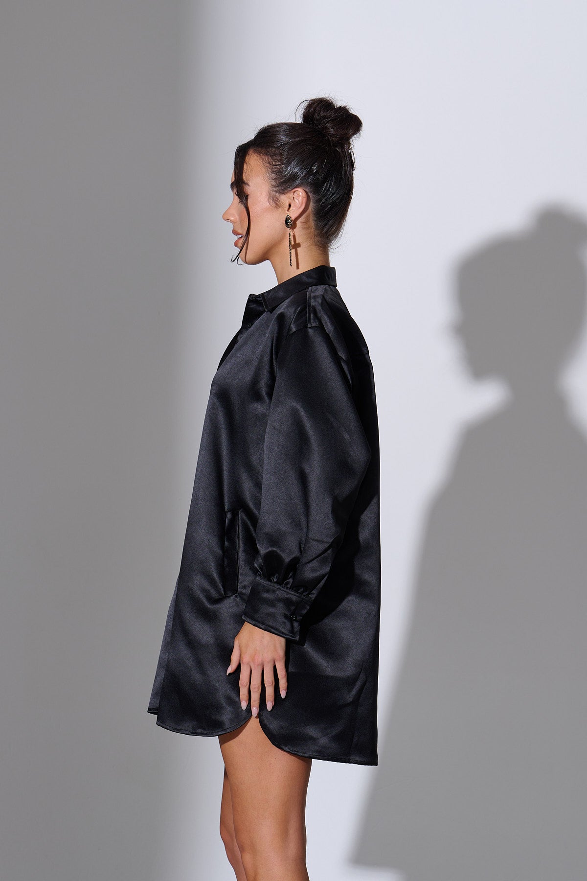 LIRA Black Oversized Satin Shirt
