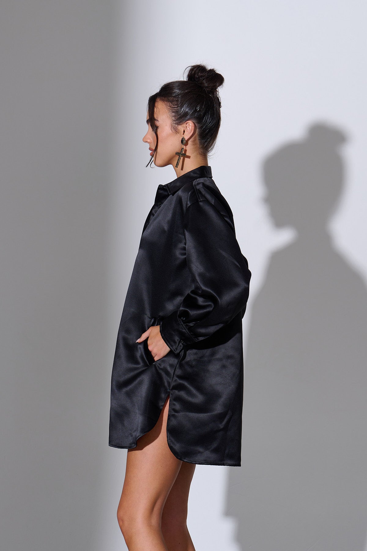 LIRA Black Oversized Satin Shirt