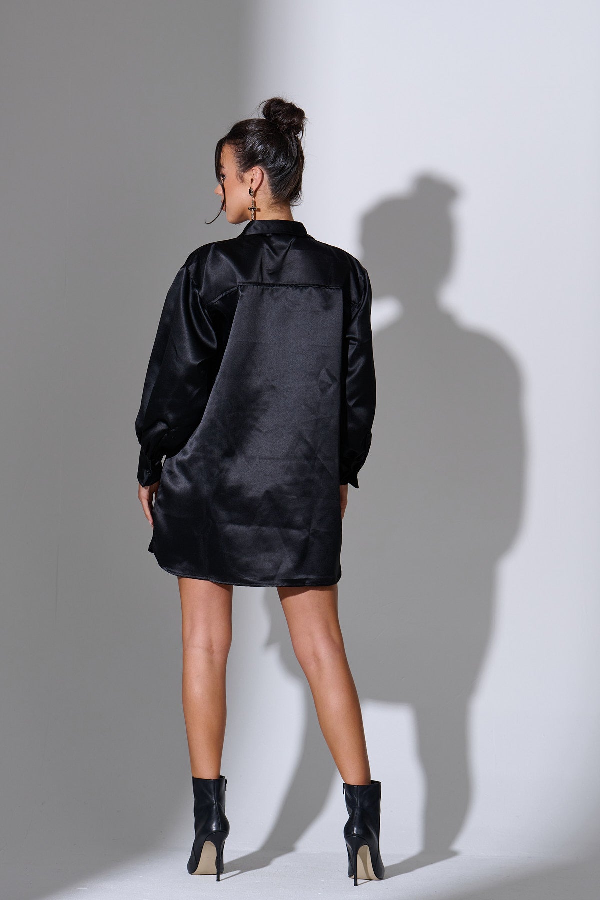 LIRA Black Oversized Satin Shirt
