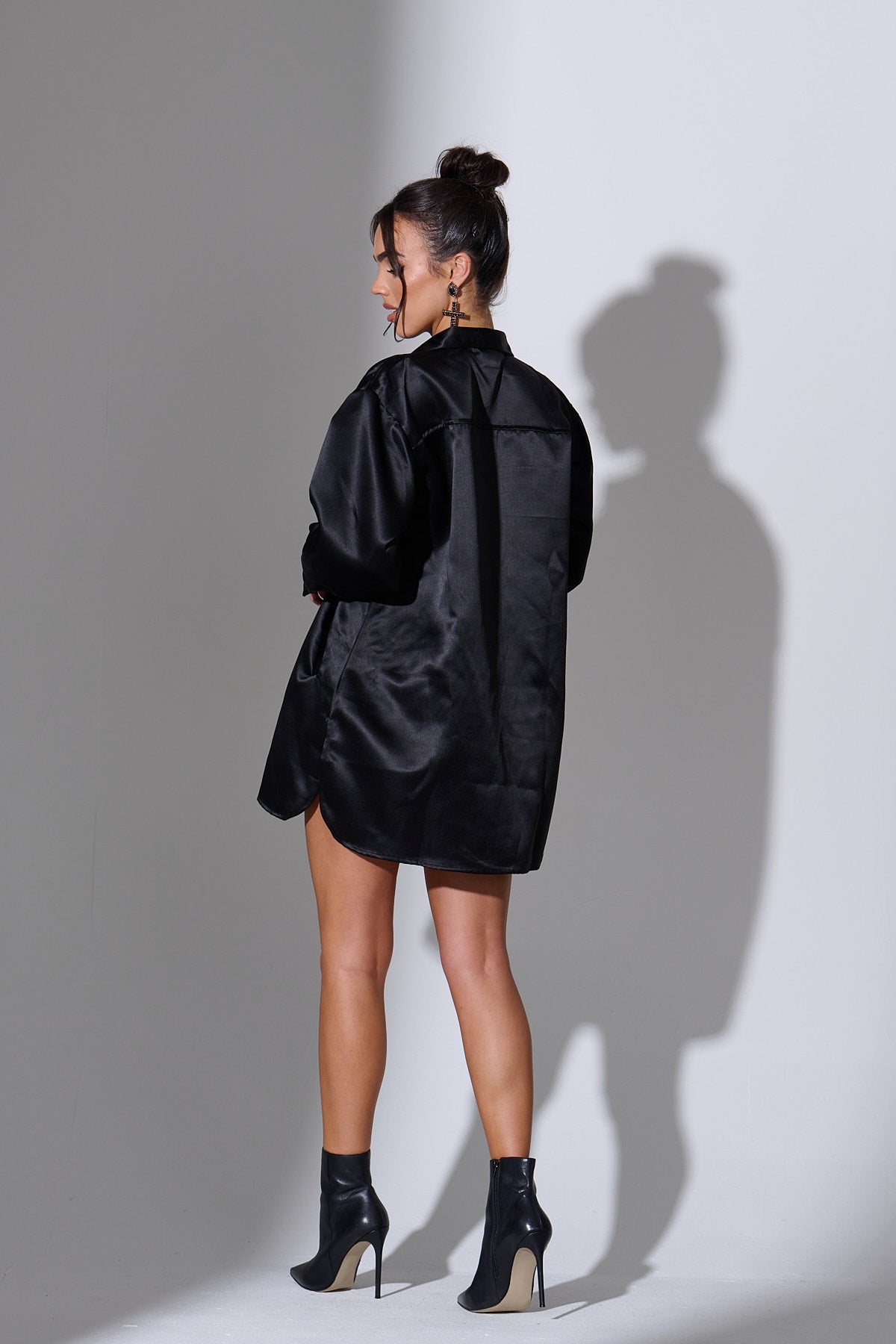 LIRA Black Oversized Satin Shirt