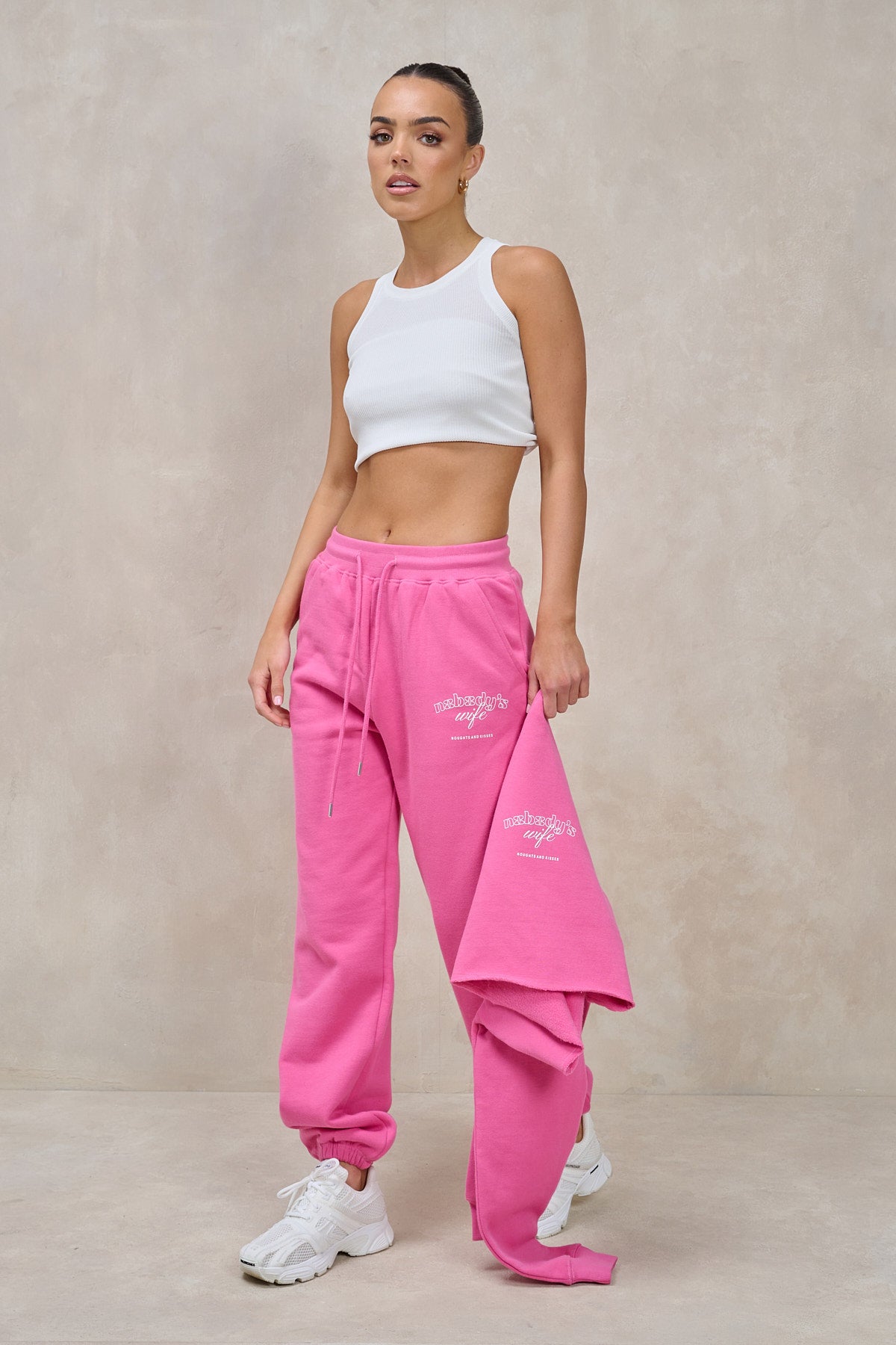 NOBODY'S WIFE Pink Cropped Tracksuit