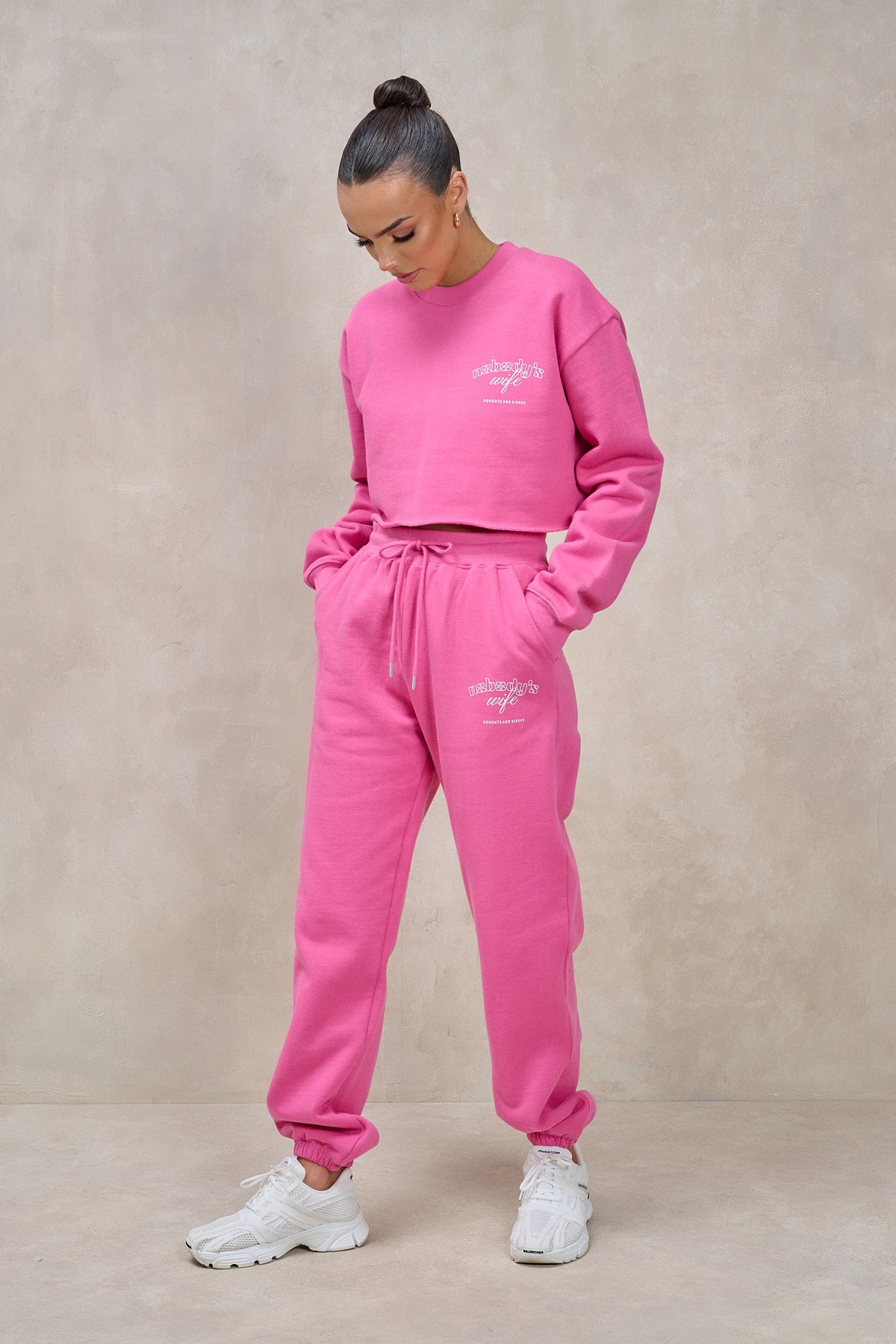 NOBODY'S WIFE Pink Cropped Tracksuit