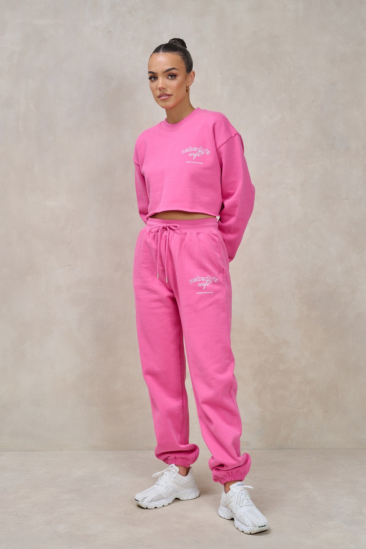 NOBODY'S WIFE Pink Cropped Tracksuit