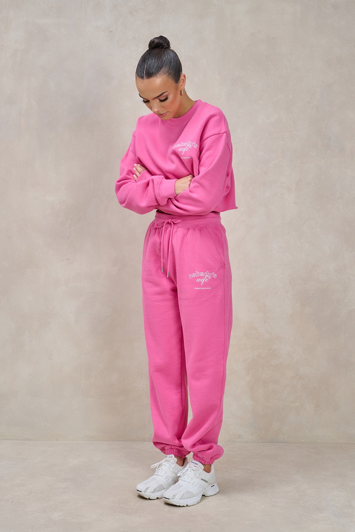 NOBODY'S WIFE Pink Cropped Tracksuit