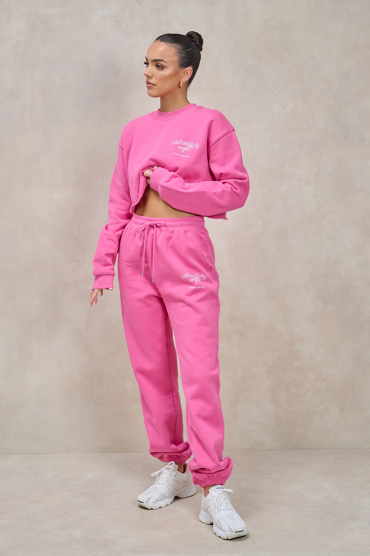 NOBODY'S WIFE Pink Cropped Tracksuit