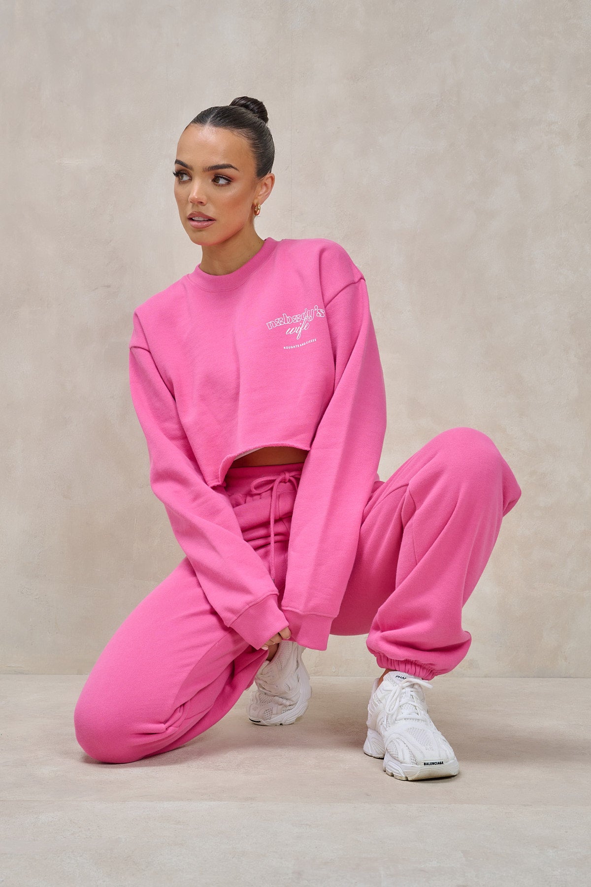 NOBODY'S WIFE Pink Cropped Tracksuit