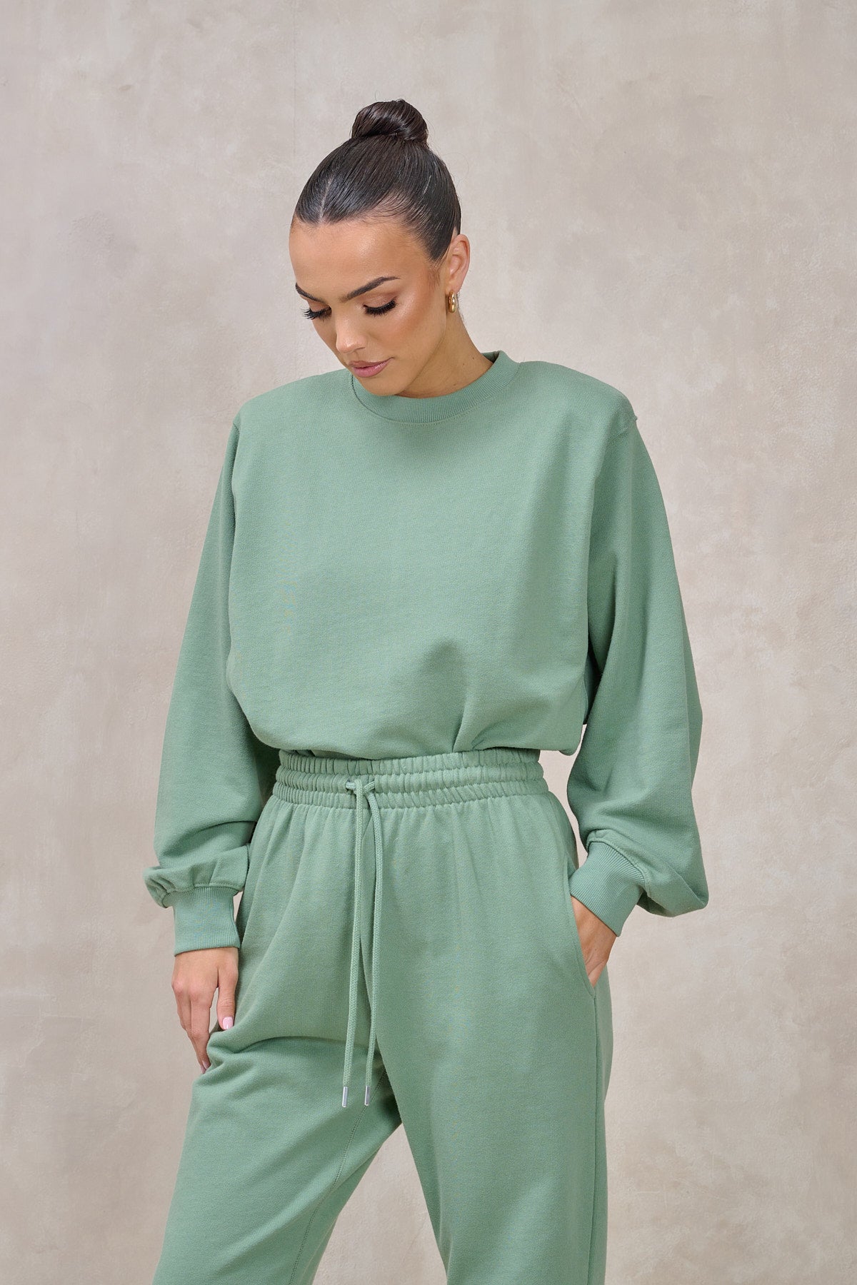 GIGI Sage Green Shoulder Pad Sweatshirt Set