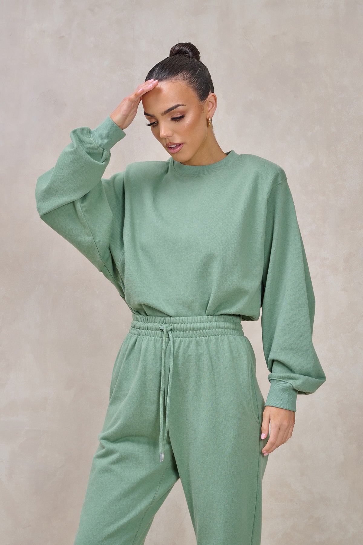 GIGI Sage Green Shoulder Pad Sweatshirt Set