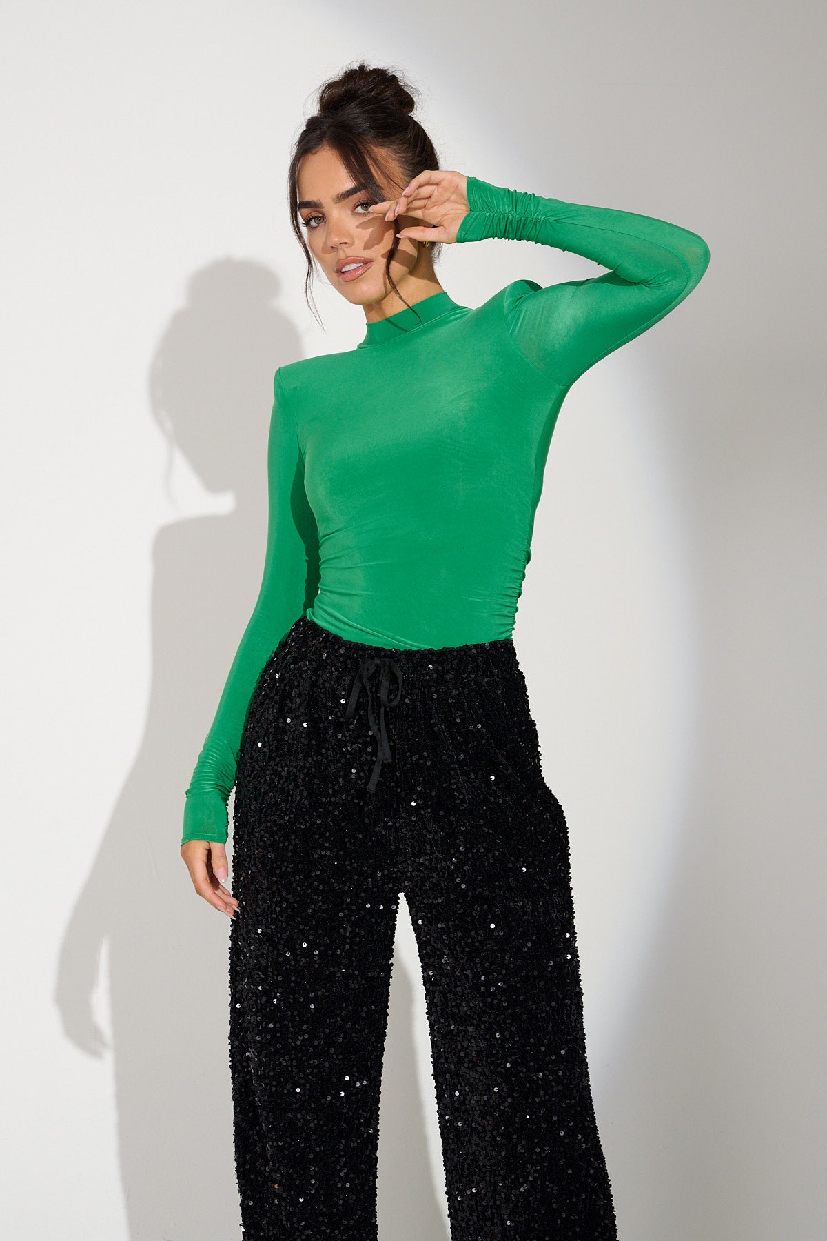 ELLE Green Stretch Shoulder Pad Top