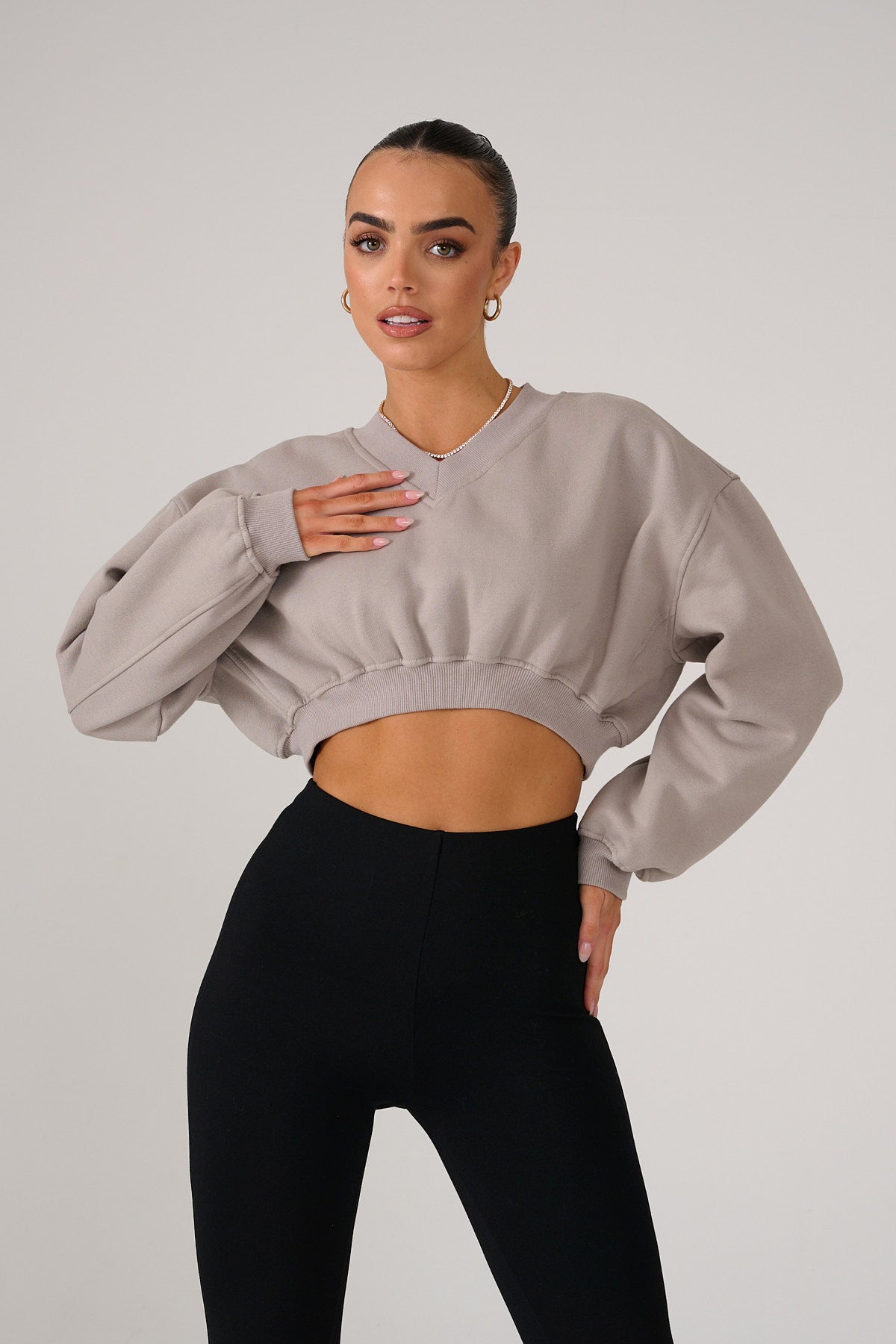 ALEXA Taupe Cropped Sweatshirt