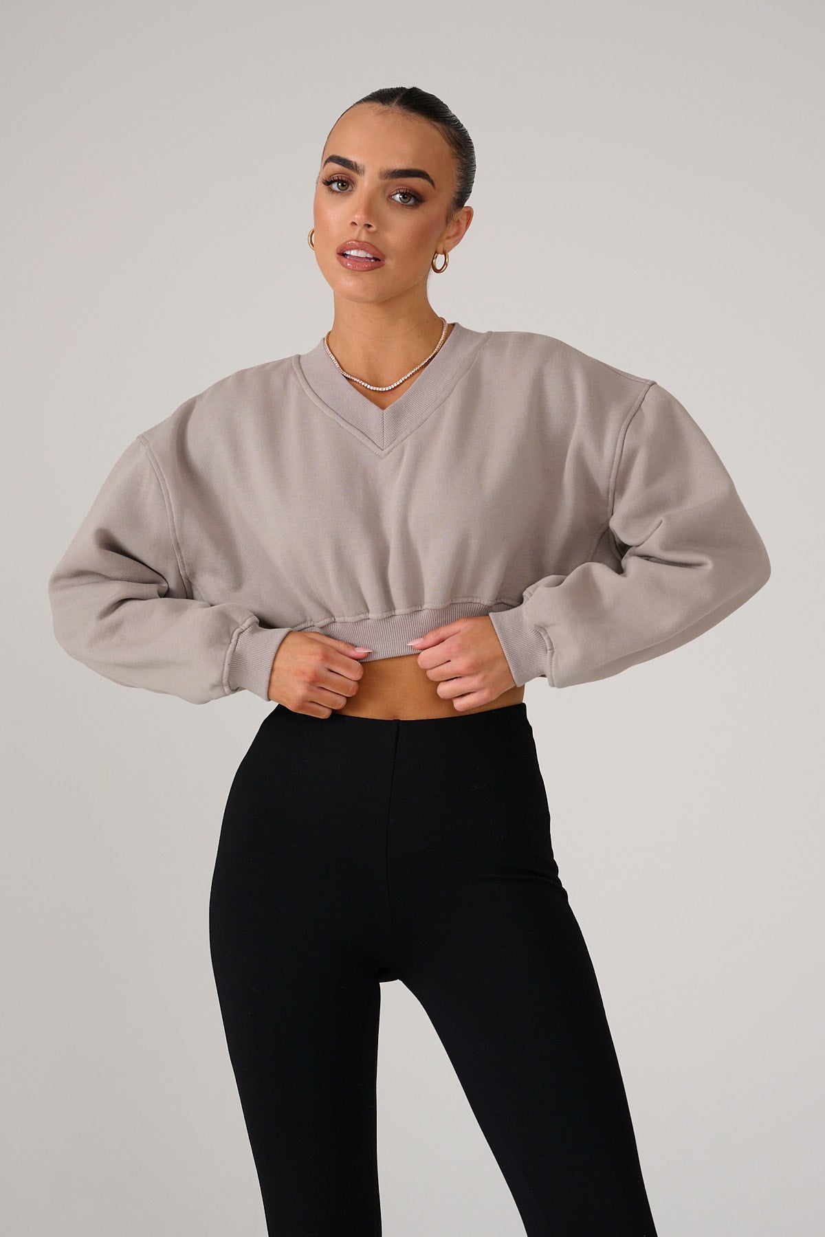 ALEXA Taupe Cropped Sweatshirt