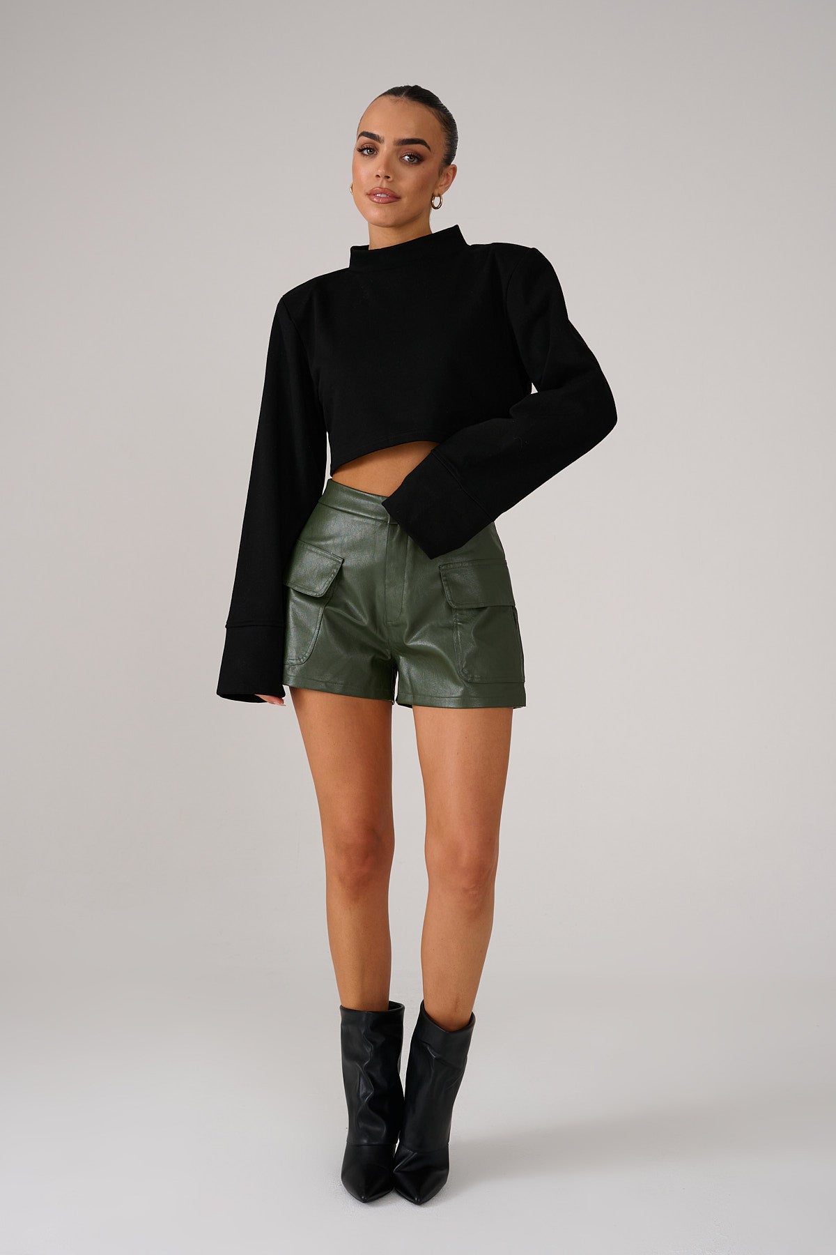 EMME High Waist Khaki PU Leather Shorts
