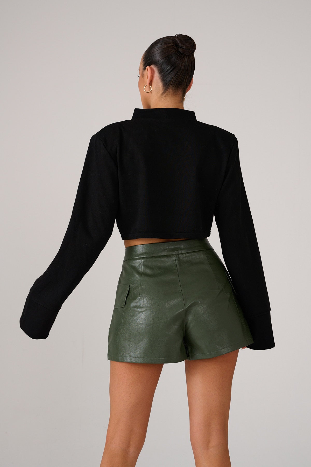 EMME High Waist Khaki PU Leather Shorts