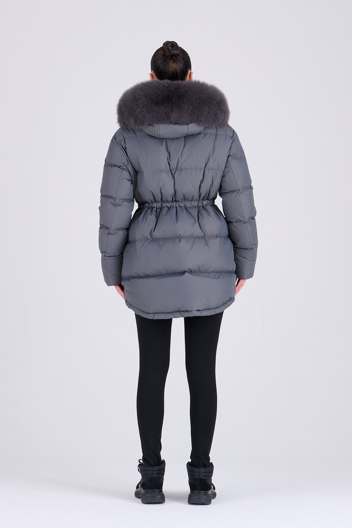 PETRA Mid Grey Down Coat - Grey Fur