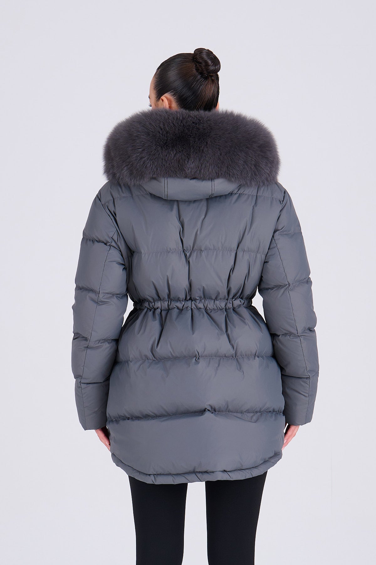 PETRA Mid Grey Down Coat - Grey Fur