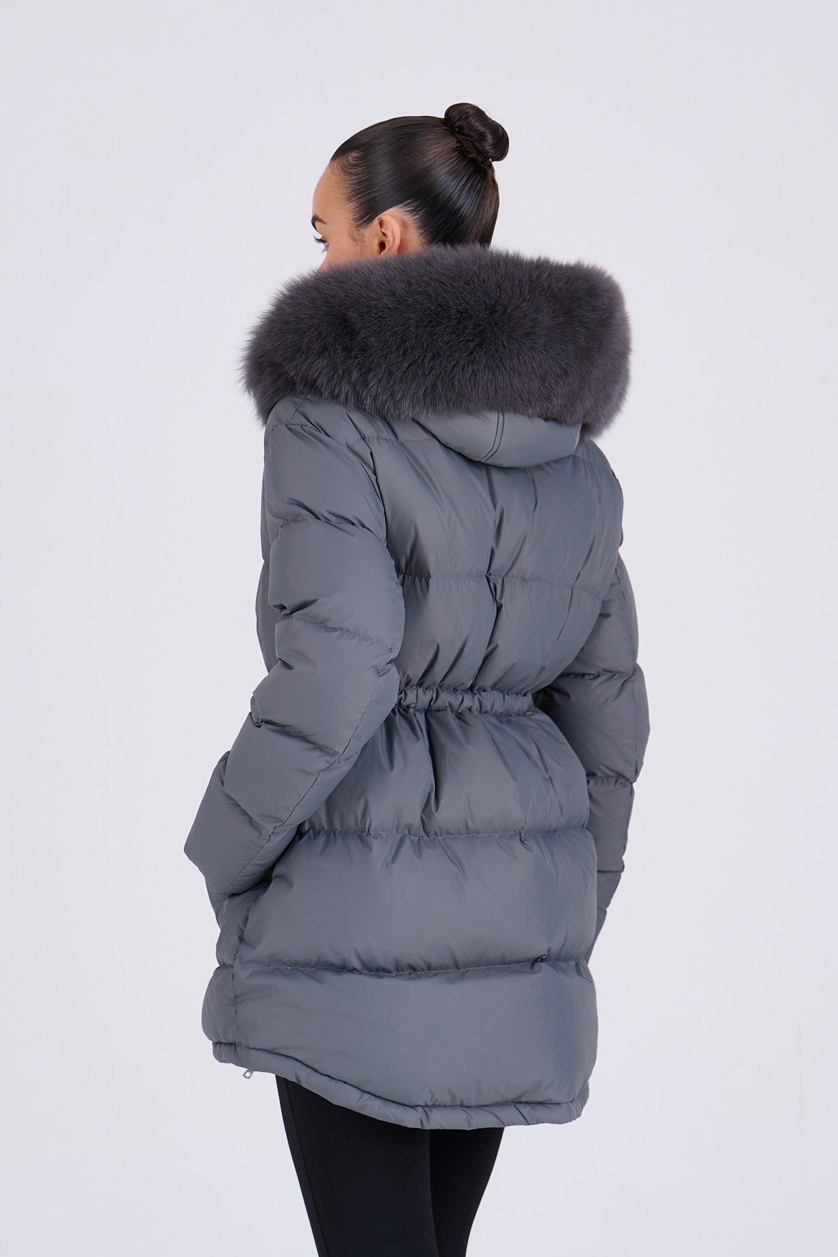 PETRA Mid Grey Down Coat - Grey Fur
