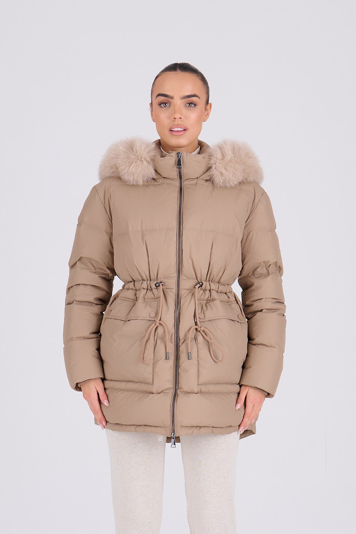 PETRA Mid Taupe Coat - Taupe Fur