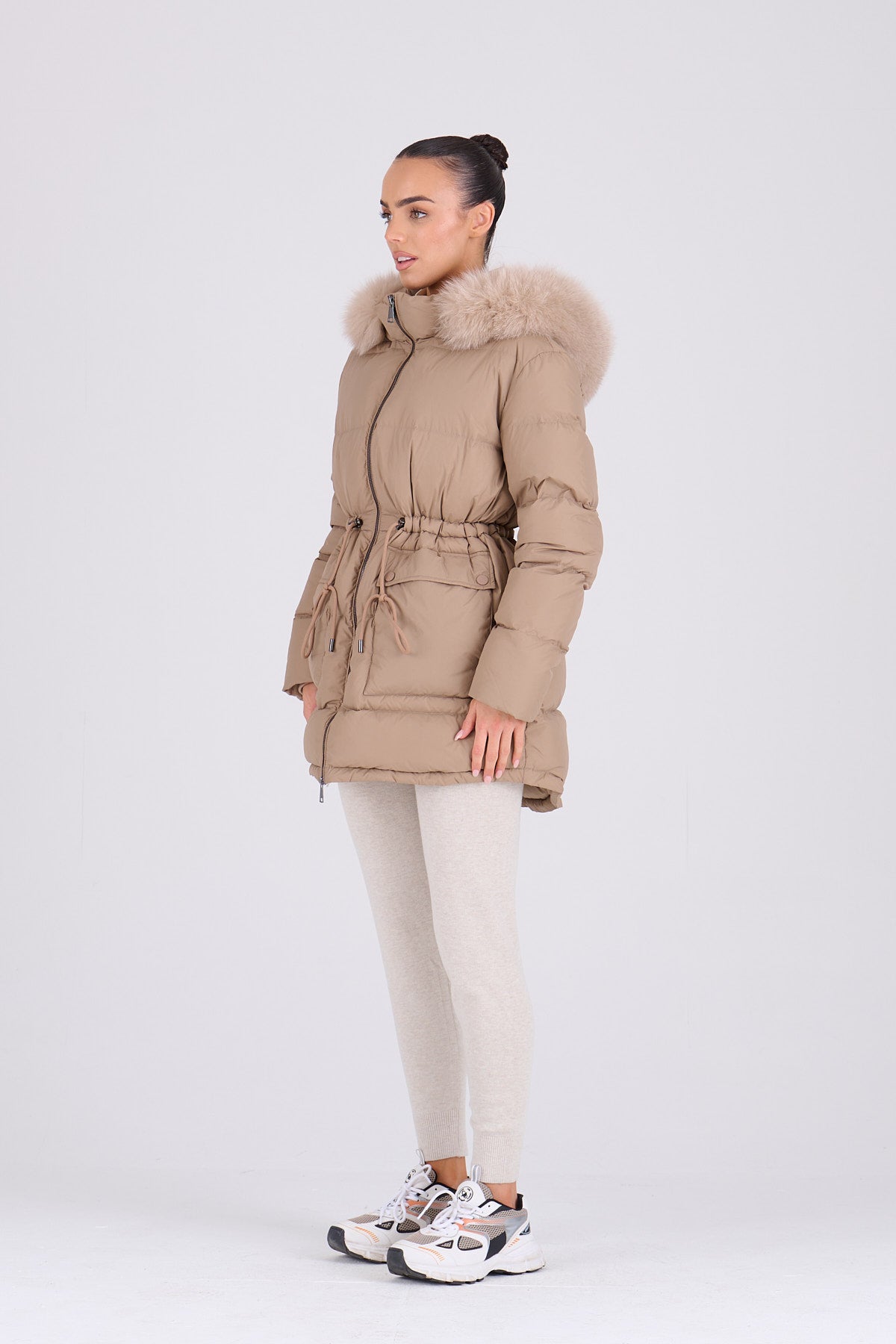 PETRA Mid Taupe Coat - Taupe Fur
