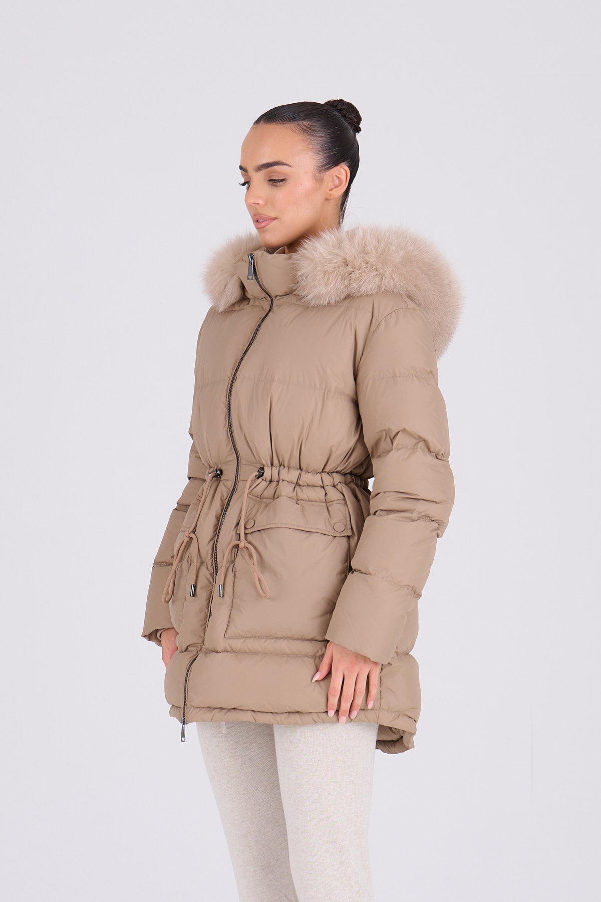 PETRA Mid Taupe Coat - Taupe Fur