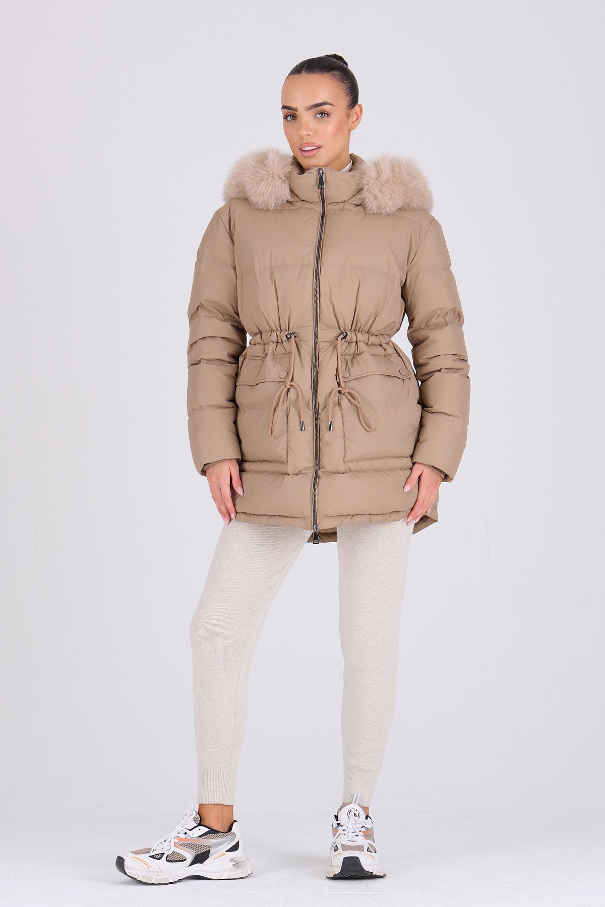PETRA Mid Taupe Coat - Taupe Fur