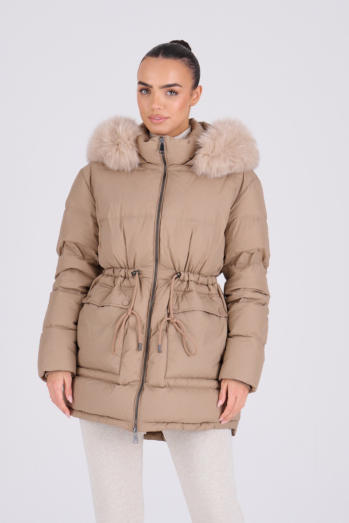 PETRA Mid Taupe Coat - Taupe Fur