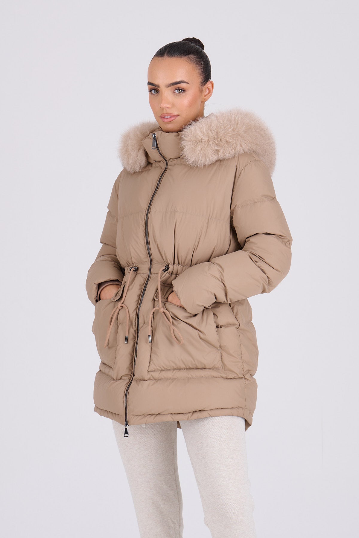 PETRA Mid Taupe Coat - Taupe Fur