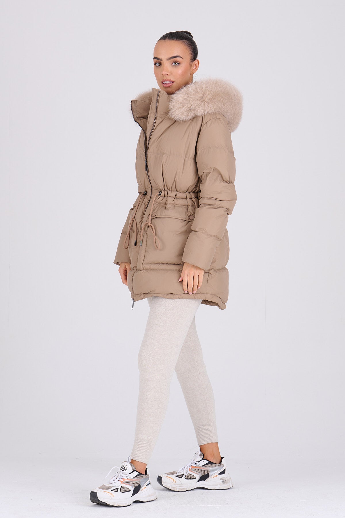 PETRA Mid Taupe Coat - Taupe Fur