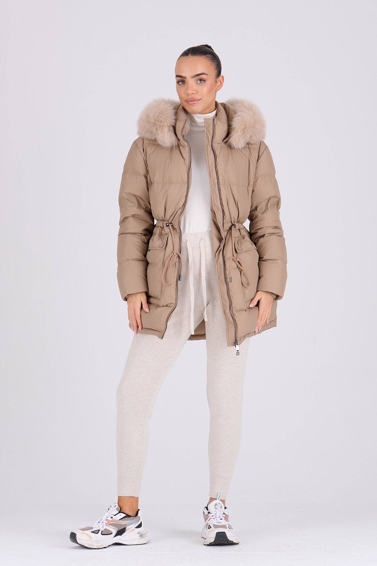 PETRA Mid Taupe Coat - Taupe Fur