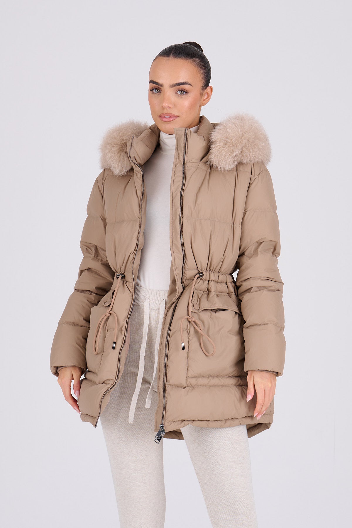 PETRA Mid Taupe Coat - Taupe Fur