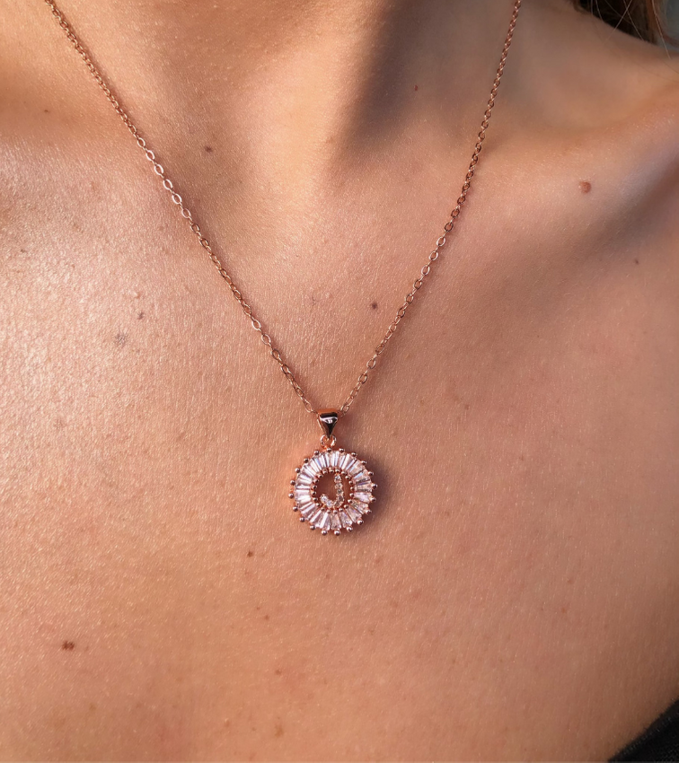 Crystal Letter Rose Gold Necklace - noughts&kisses