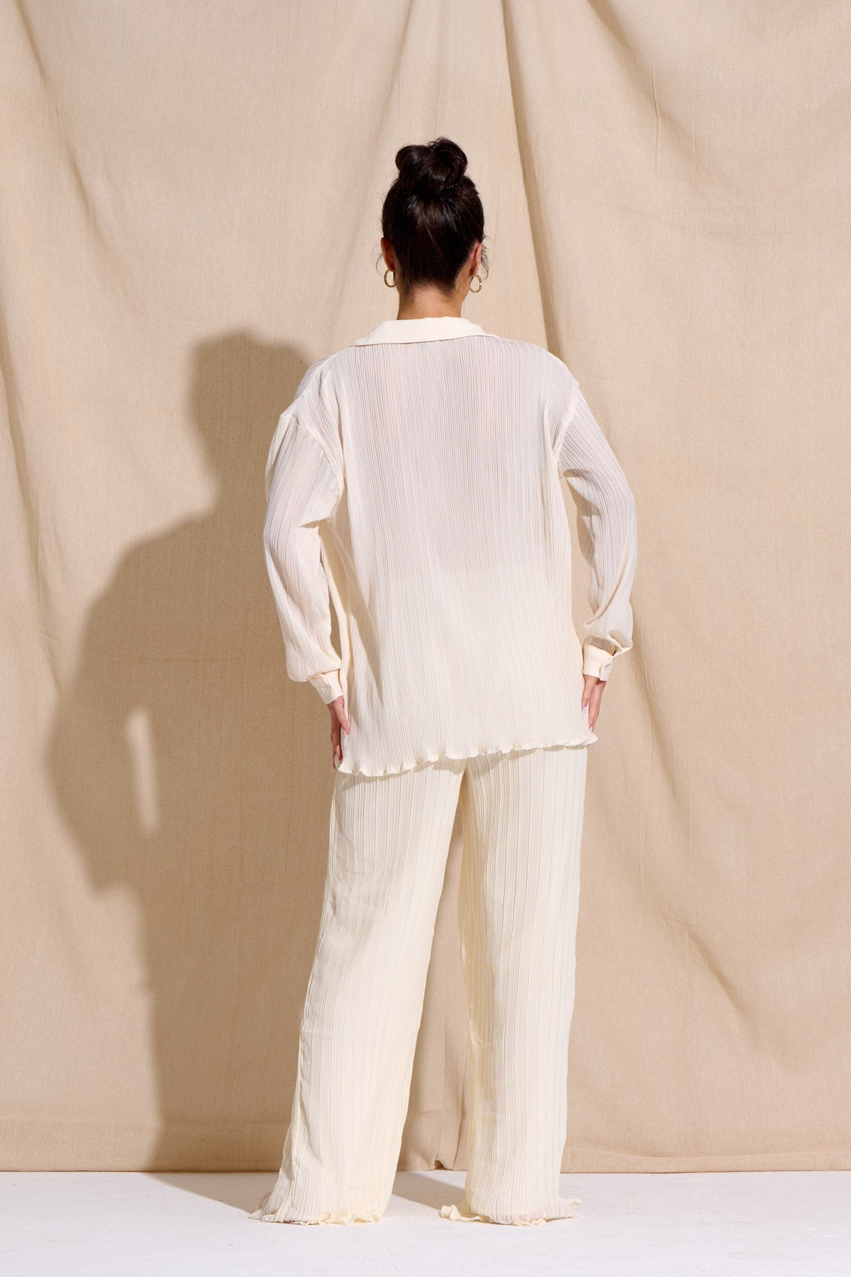 CHIA Cream Plisse Top & Trouser Set